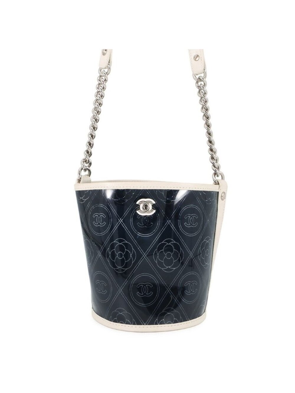 Chanel Chain Shoulder Bag Camellia CC Logo Vinyl Leather Black White